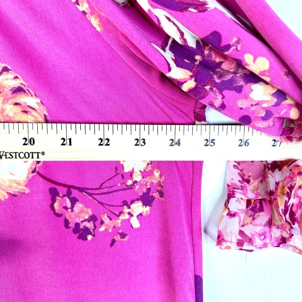 Susan Graver Top Women 1X Plus Pink Floral Tunic Bell Sleeves Peasant Bohemian - Picture 7 of 9